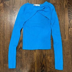 Bright blue long sleeve Zara top